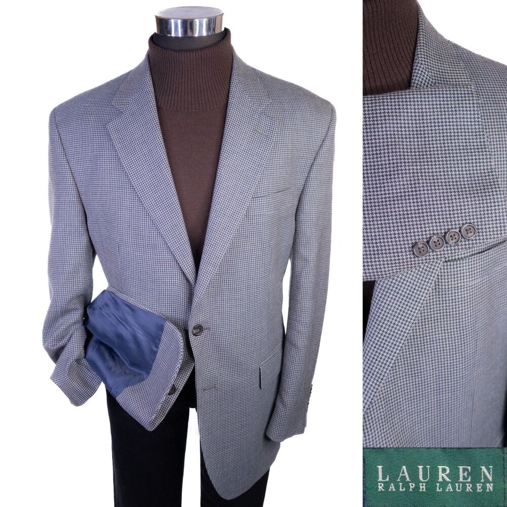 Lauren Ralph Lauren Blazer Sport Coat Sz 44R Houndstooth Wool-Silk Jacket